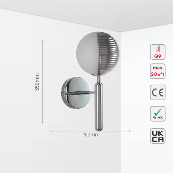 Minimal Striped Reeded Clear-Opal Globe Wall Light