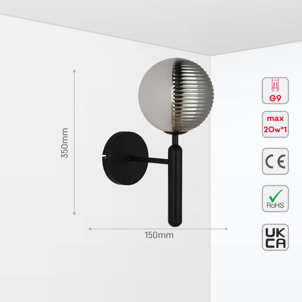 Minimal Striped Reeded Clear-Opal Globe Wall Light
