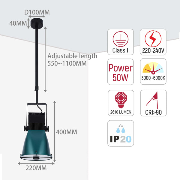 Teal Green Adjustable Spotlight Pendant Light with Cross Design and Remote Control