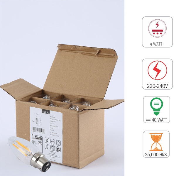 LED Dimmable Filament C35 Candle Bulb B22 Bayonet Cap 4W Warm White 2700K