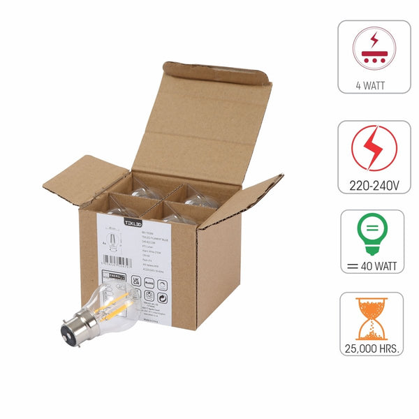 LED Dimmable Filament G45 Golf Ball Bulb B22 Bayonet Cap 4W Pack of 4 Warm White