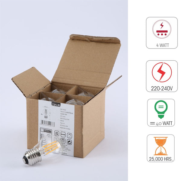 LED Dimmable Filament G45 Golf Ball Bulb E27 Edison Screw 4W Pack of 4 Warm White