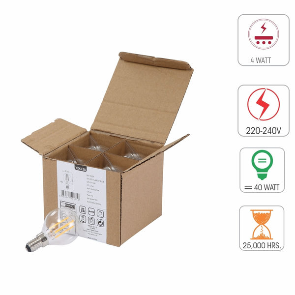 LED Dimmable Filament P45 Golf Ball Bulb E14 Small Edison Screw 4W Pack of 4 Warm White