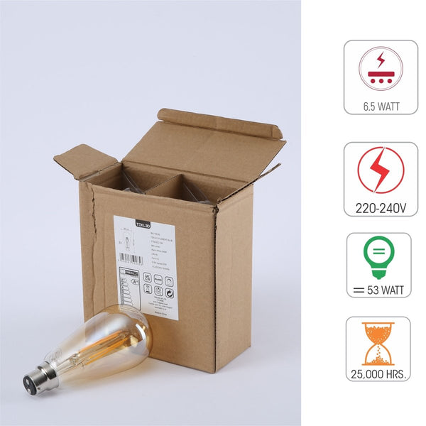 LED Dimmable Filament ST64 Edison Bulb B22 Bayonet Cap 6.5W Pack of 2