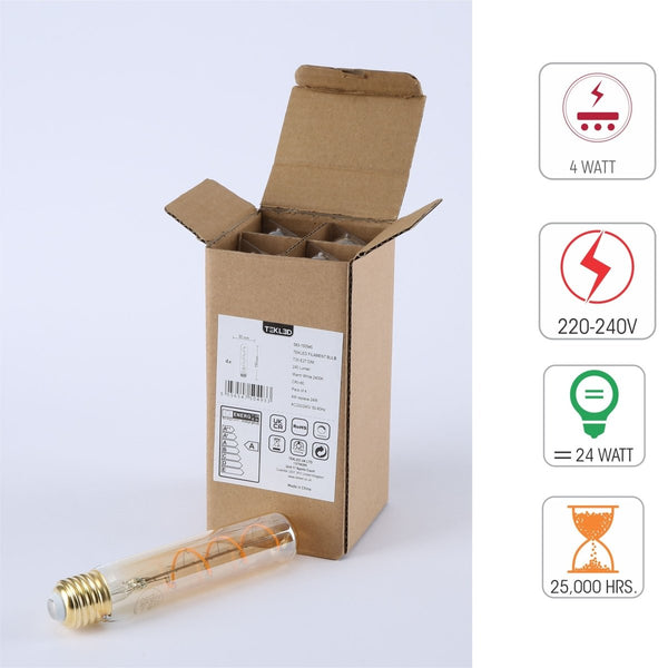 LED Dimmable Filament T45 T30 Tubular Bulb E27 Edison Screw 4W Pack of 4 Warm White