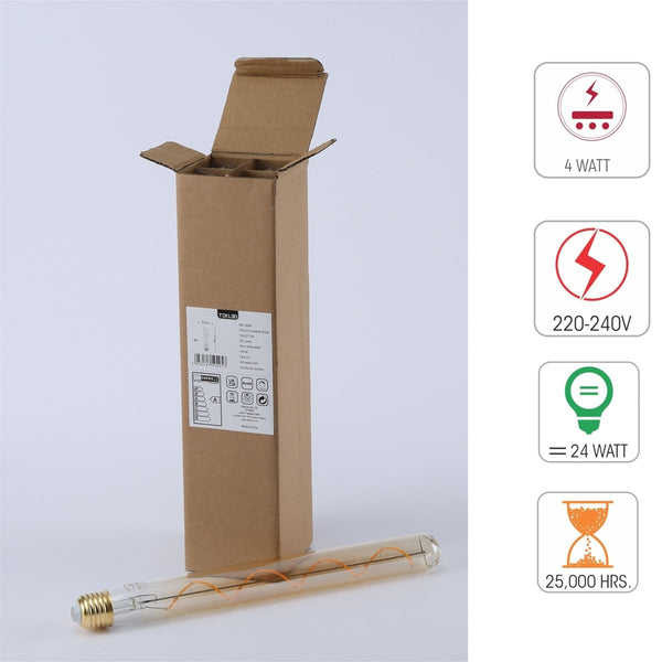 LED Dimmable Filament T45 T30 Tubular Bulb E27 Edison Screw 4W Pack of 4 Warm White