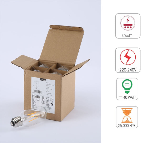 LED Dimmable Filament T45 T30 Tubular Bulb E27 Edison Screw 4W Pack of 4 Warm White