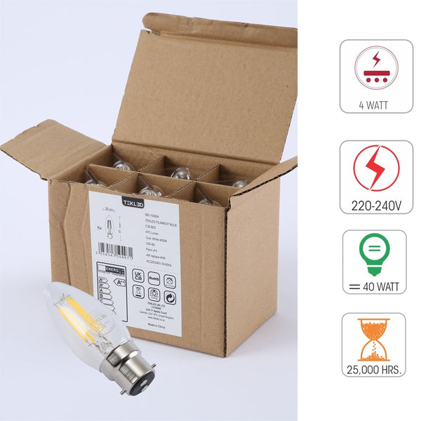 LED Filament C35 Candle Bulb B22 Bayonet Cap 4W