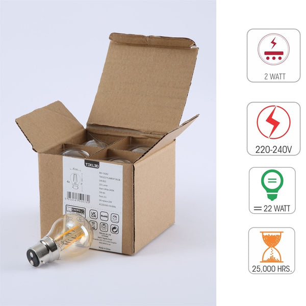 LED Filament G45 Golf Ball Bulb B22 Bayonet Cap Warm White 2400K