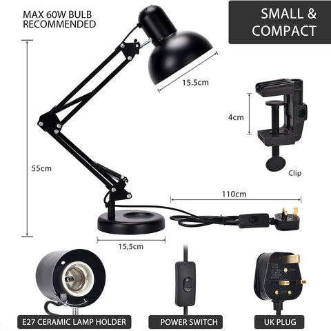Atlas Architect Swing Arm Desk Lamp with C-Clamp E27
