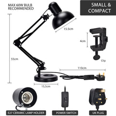 Atlas Architect Swing Arm Desk Lamp with C-Clamp E27