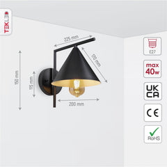 Metal Funnel Wall Light E27 Fitting
