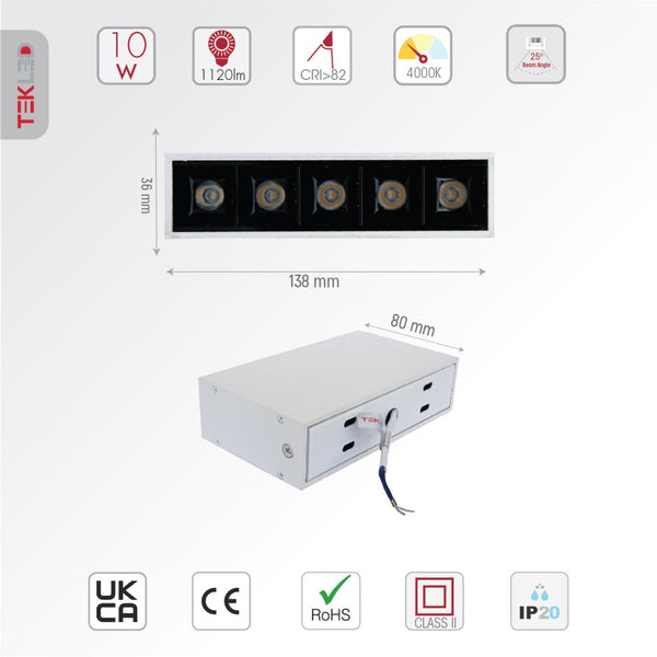 LED Mirage Laser Blade Surface Mount Rectangle Fixed Downlight 10W Cool White 4000K IP20