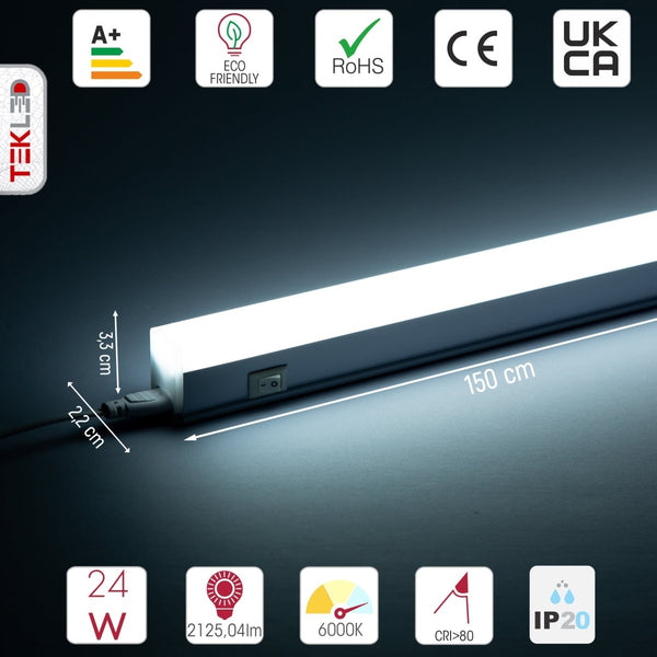 24W 5ft LED T5 Under Cabinet Link Light IP20 with switch 150cm