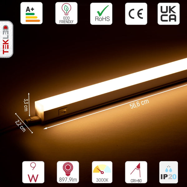 9W 2ft LED T5 Under Cabinet Link Light 6000K IP20 with switch 566mm