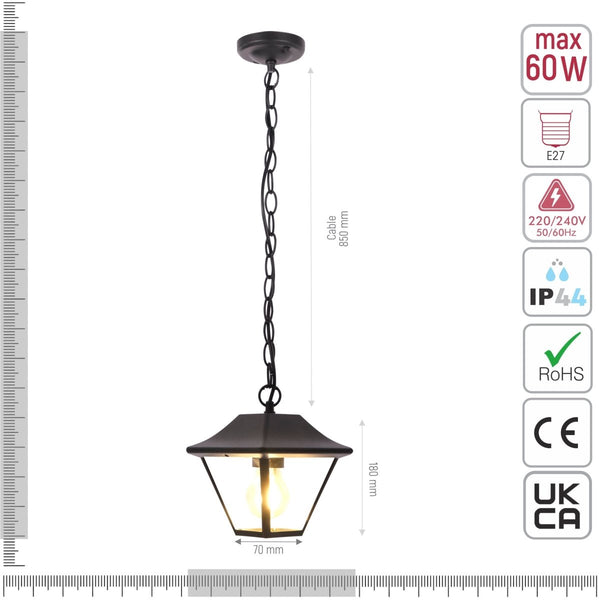 Cottage Pendant Ceiling Light Lamp Matt Black