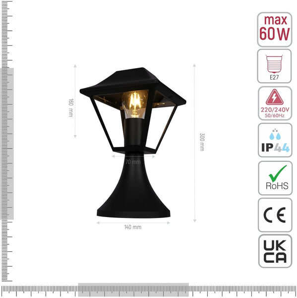 Cottage Style Stand Pedestal Lamp Matt Black Clear Glass E27