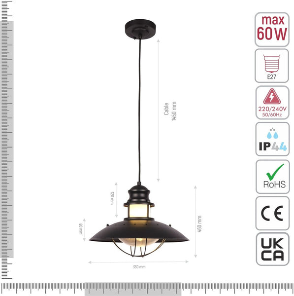 TEKLED
Sunflower Pendant Ceiling Light Lamp Matt Black Clear Glass E27