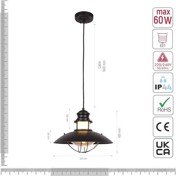 Sunflower Pendant Ceiling Light Lamp Matt Black Clear Glass E27