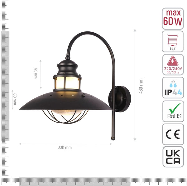 Sunflower Cottage Style Outdoor Wall Lamp Matt Black Clear Glass E27