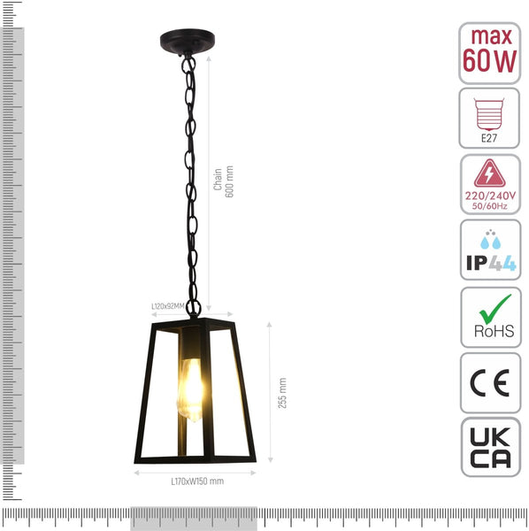 Trapezoidal Pendant Ceiling Light Lamp Matt Black Clear Glass E27