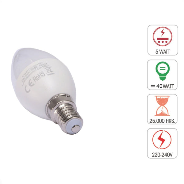 Vela LED Candle Bulb C37 Dimmable E14 Small Edison Screw 5W Pack of 6