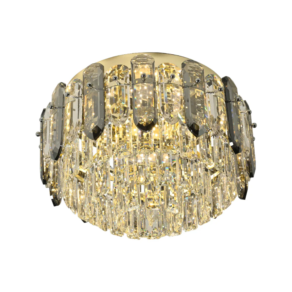 Tiered Flush Chandelier Ceiling Light with Smoky and Clear Crystals