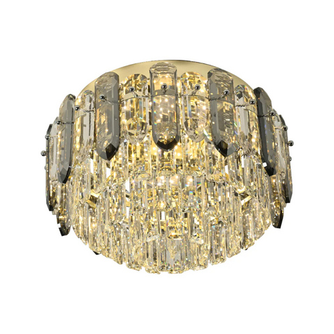 Tiered Flush Chandelier Ceiling Light with Smoky and Clear Crystals