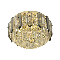 Tiered Flush Chandelier Ceiling Light with Smoky and Clear Crystals
