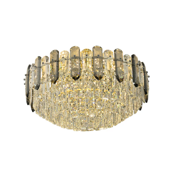 Tiered Flush Chandelier Ceiling Light with Smoky and Clear Crystals