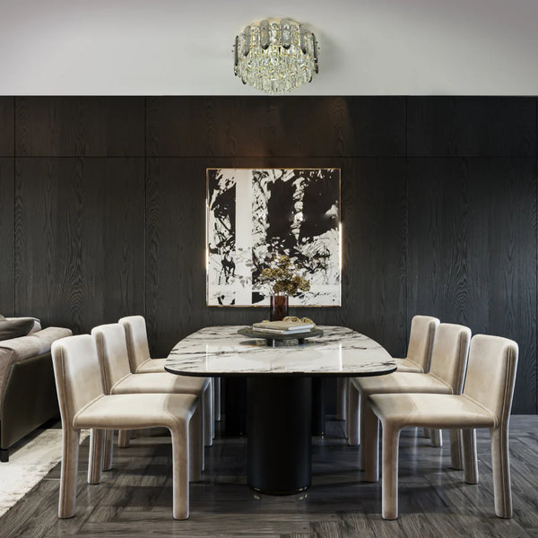 Tiered Flush Chandelier Ceiling Light with Smoky and Clear Crystals