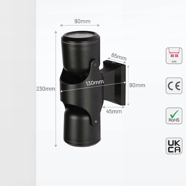 Up Down Tiltable Outdoor Wall Light GU10 Black