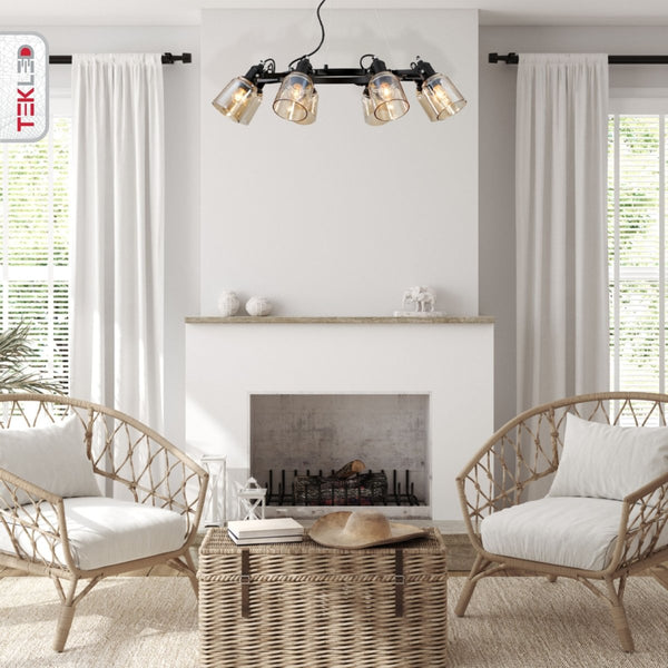 Amber Cone Glass Black Suspended Ceiling Light E27