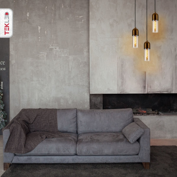 Sleek Duo-Tone Cylinder Pendant Ceiling Light - Amber Bronze or Smoky Black Variants