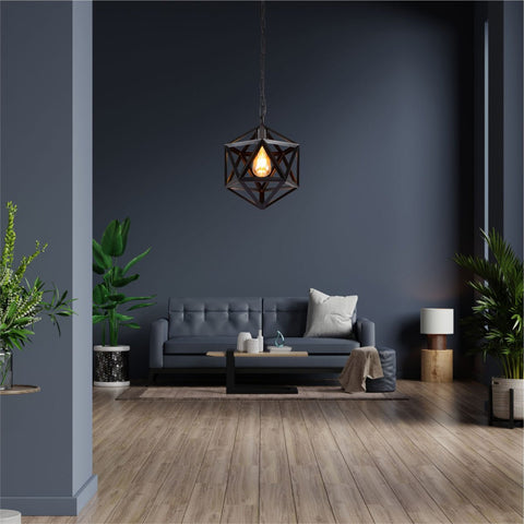 Black Metal Cage Polyhedral Pendant Ceiling Light E27