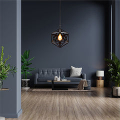 Black Metal Cage Polyhedral Pendant Ceiling Light E27