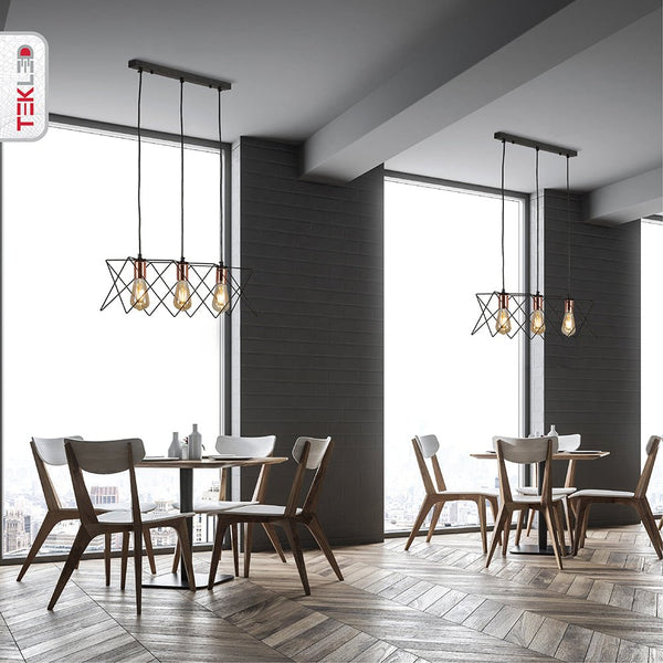 Black Metal Caged Island Chandelier Pendant Ceiling Light E27
