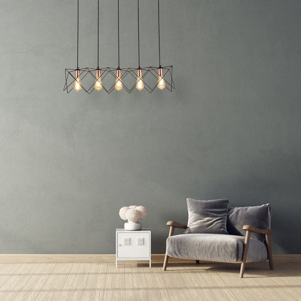 Black Metal Caged Island Chandelier Pendant Ceiling Light E27