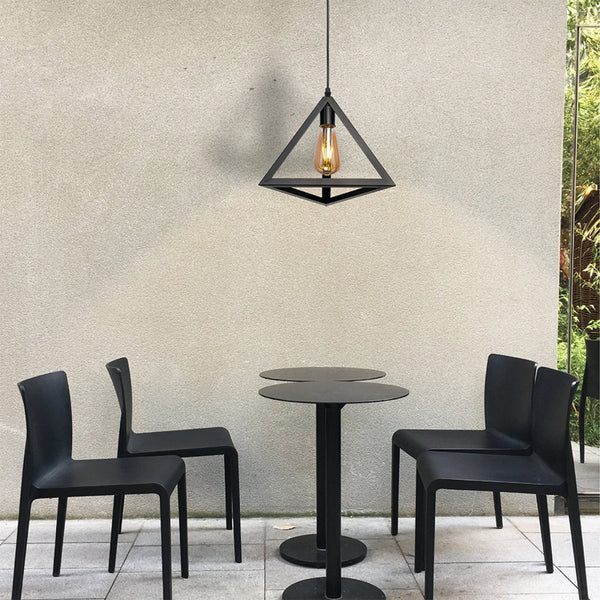 Black Metal Pyramid Cage Minimalist Pendant Ceiling Light