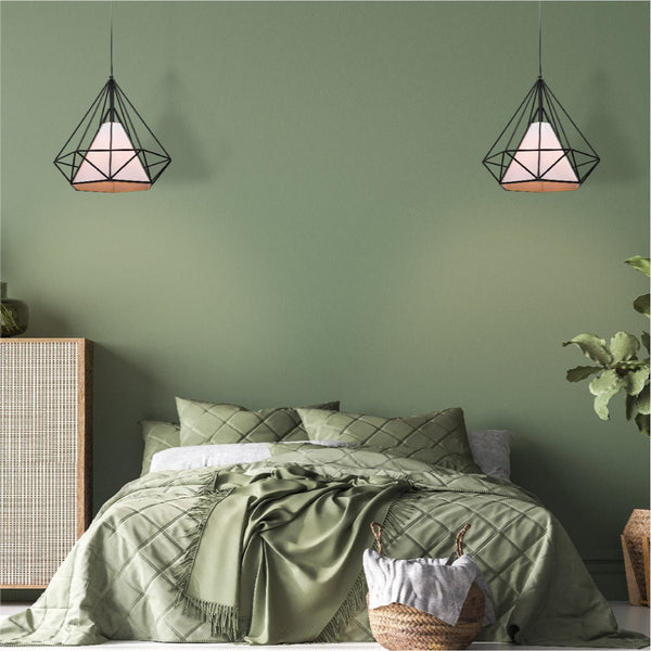 Opal Shade Wired Geometric Cage Pendant Ceiling Light