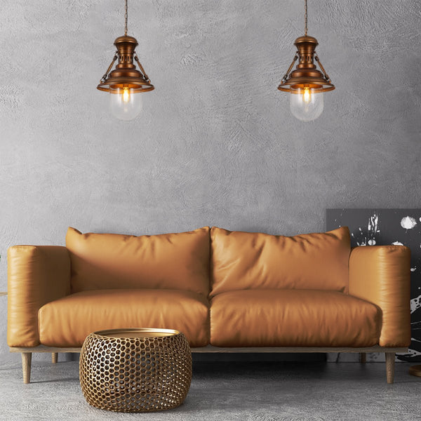 Brown Metal Clear Glass Step Coastal Pendant Ceiling Light E27