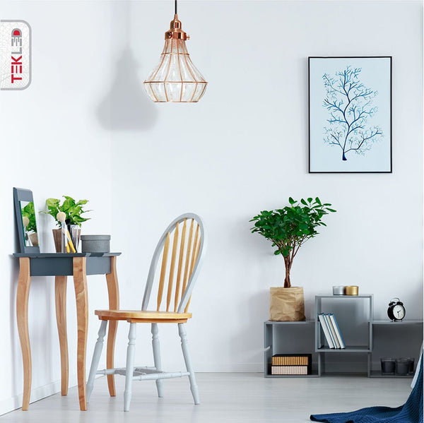 Caged Copper Metal Clear Glass India Dome Schoolhouse Bell Pendant Ceiling Light E27