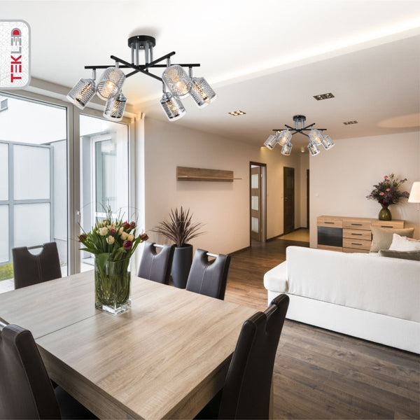 Chrome Honeycomb Black Chrome Body Semi Flush Ceiling Light E14