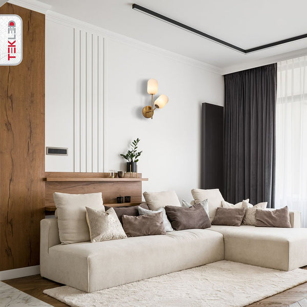 Gold Aluminium Bronze Metal Opal Glass Cylinder Wall Light G9