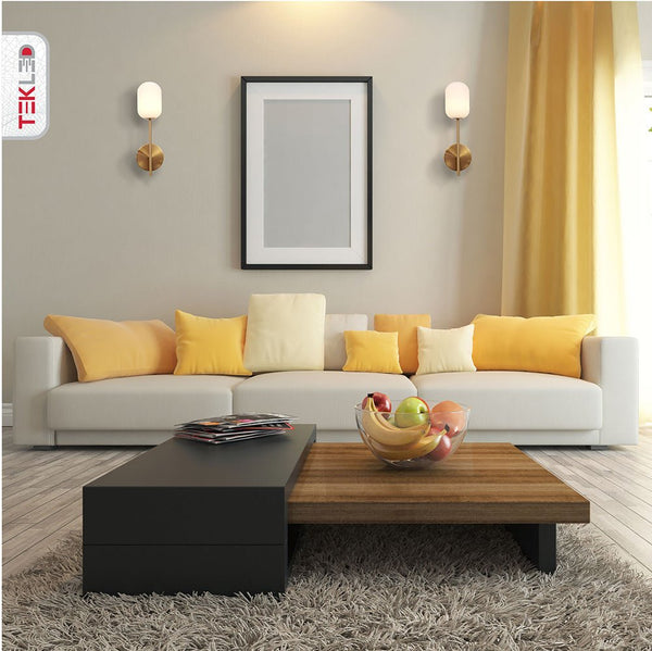 Gold Aluminium Bronze Metal Opal Glass Cylinder Wall Light G9