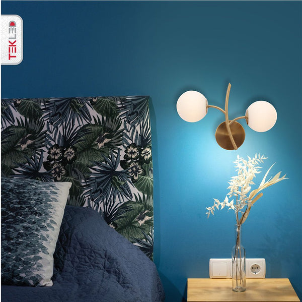Gold Aluminium Bronze Metal Opal Glass Globe Wall Light G9 Fitting