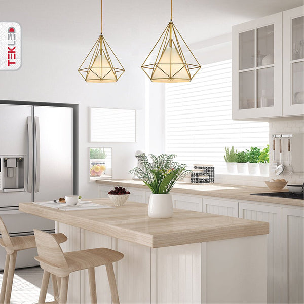 Opal Shade Wired Geometric Cage Pendant Ceiling Light