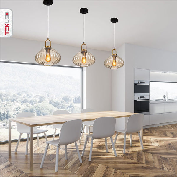 Golden Bronze Metal Amber Glass Globe Pendant Ceiling Light E27