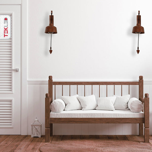 Old Brown Metal Pulley Step Wall Light E27 Fitting
