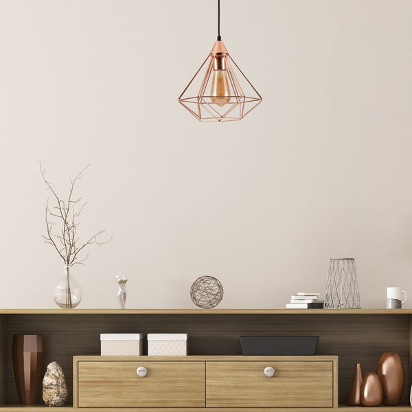 Rose Gold Metal Cage Pendant Ceiling Light E27